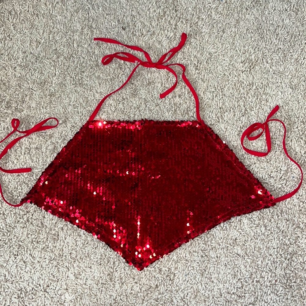 Forever 21 red sequin tie shirt.